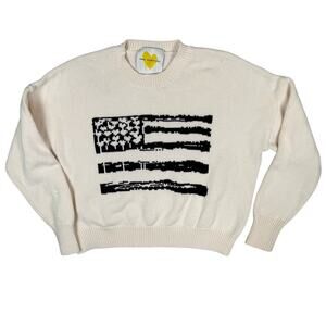 Kerri Rosenthal Flag Coastal USA Knit Logo Sweater Cotton Cashmere Cream S